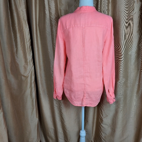 Lilly pulitzer pink 100% Linen logo button down top size L - Picture 4 of 9